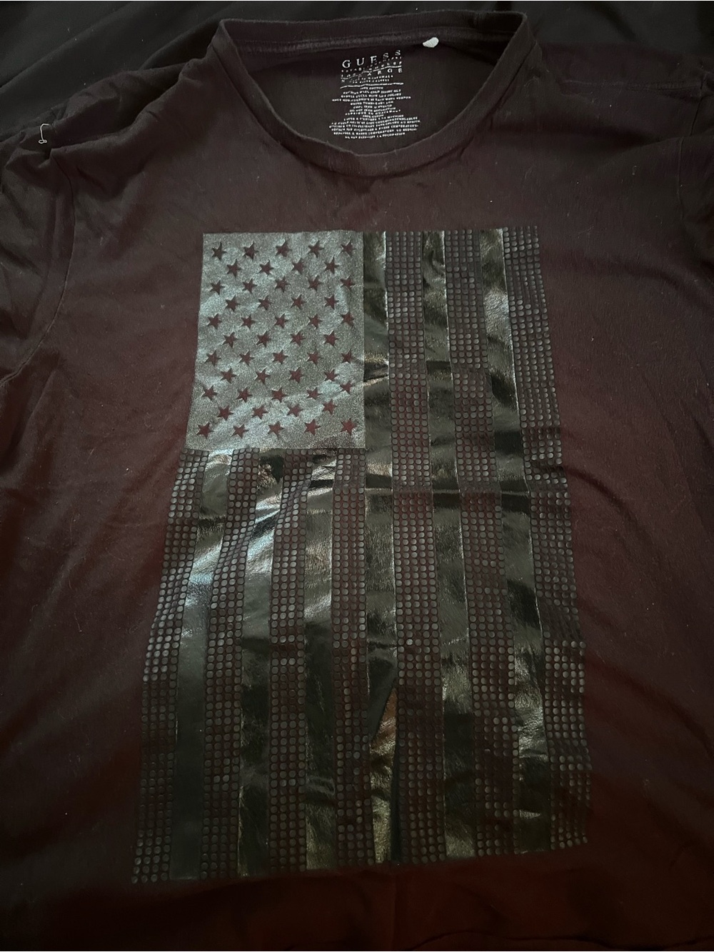 GUESS Men’s Black Short-Sleeve Tee with Glossy Flag Graphic